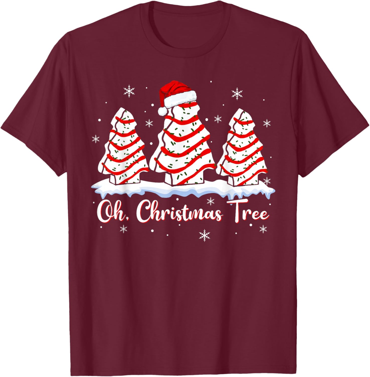 Groovy Oh Christmas Tree Cakes Debbie Beckey Jen Cake Lovers T-Shirt - T-Shirt | Maroon
