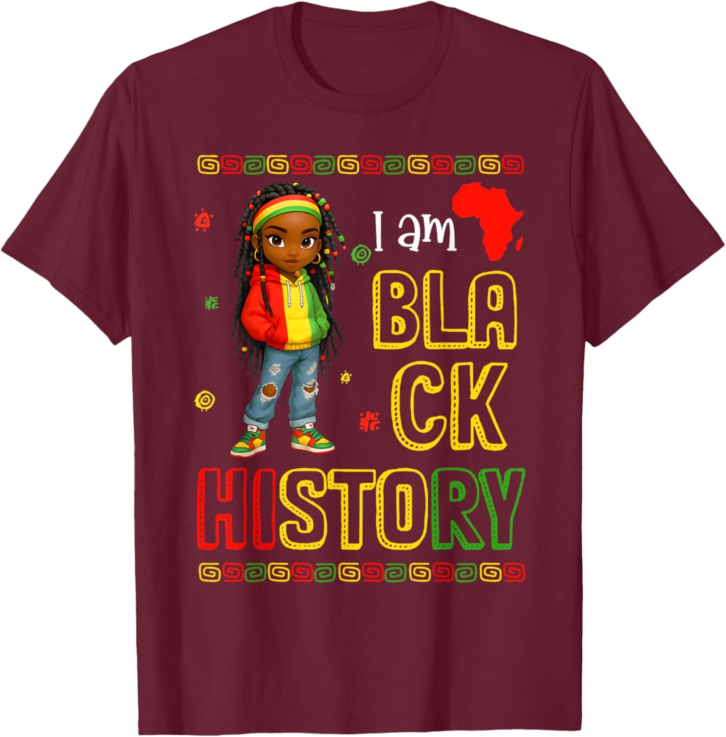 I Am Black History Month African American Black Girl Kid T-Shirt - T-Shirt | Maroon
