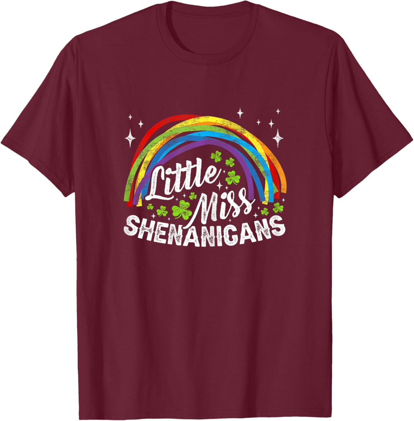 St Patricks Day Little-Miss Shenanigans Rainbow Girls Kids T-Shirt - T-Shirt | Maroon