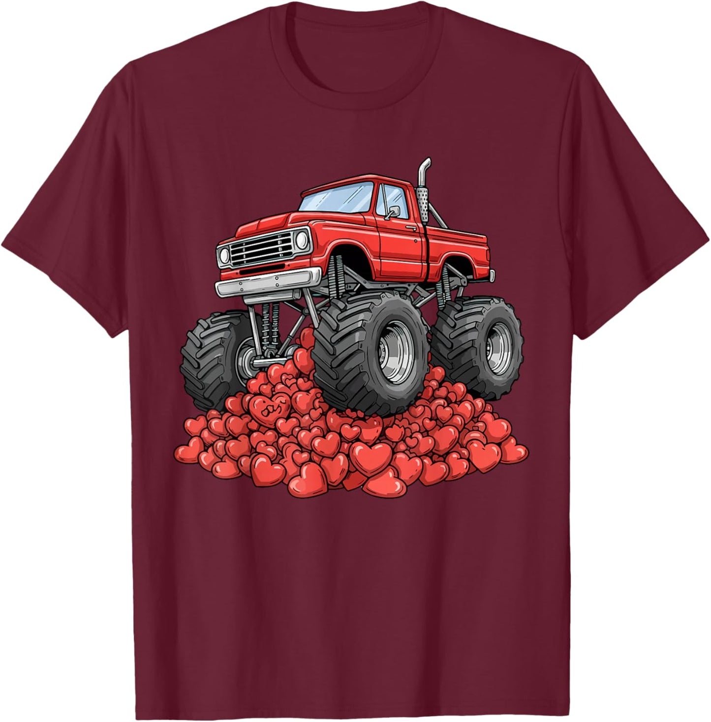 Funny Monster Truck Valentines Day Hearts Toddler Boys Kids T-Shirt - T-Shirt | Maroon