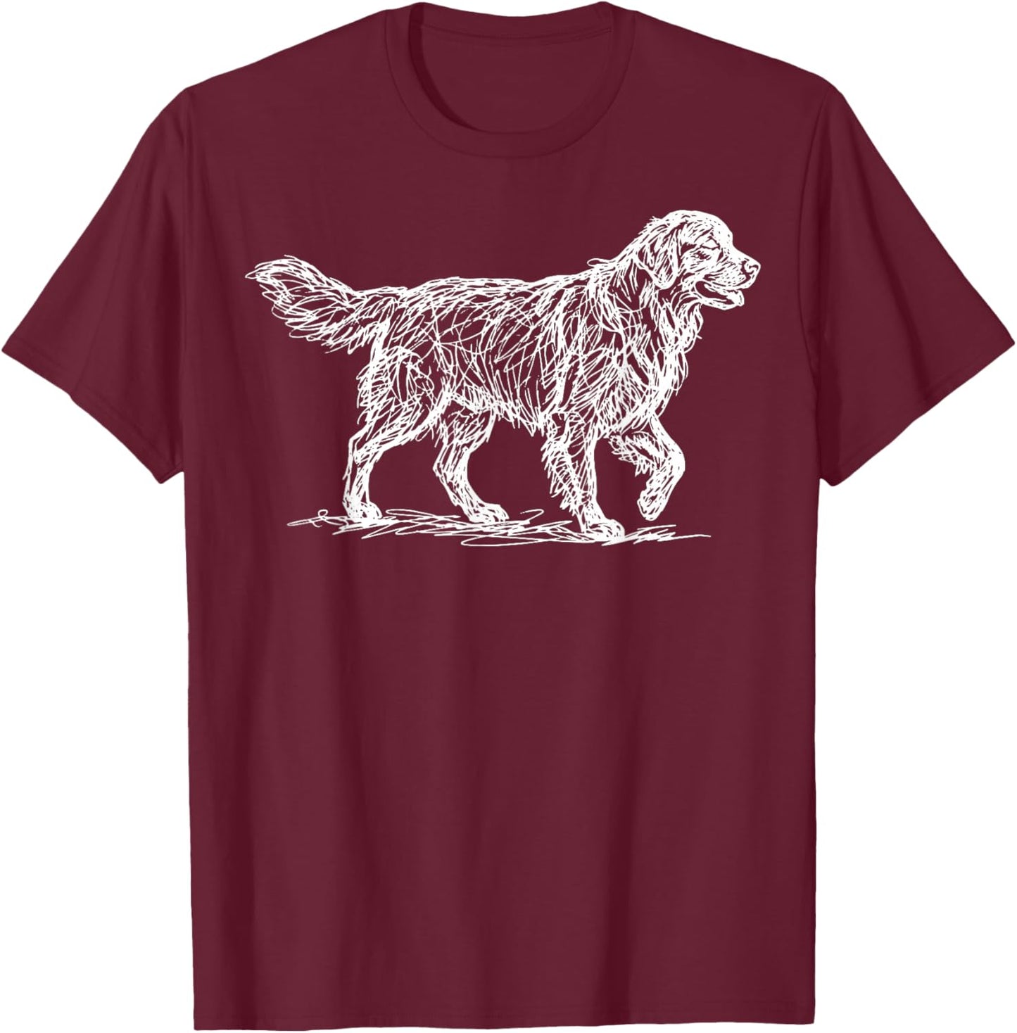 Golden Retriever Line Art T-Shirt - T-Shirt | Maroon