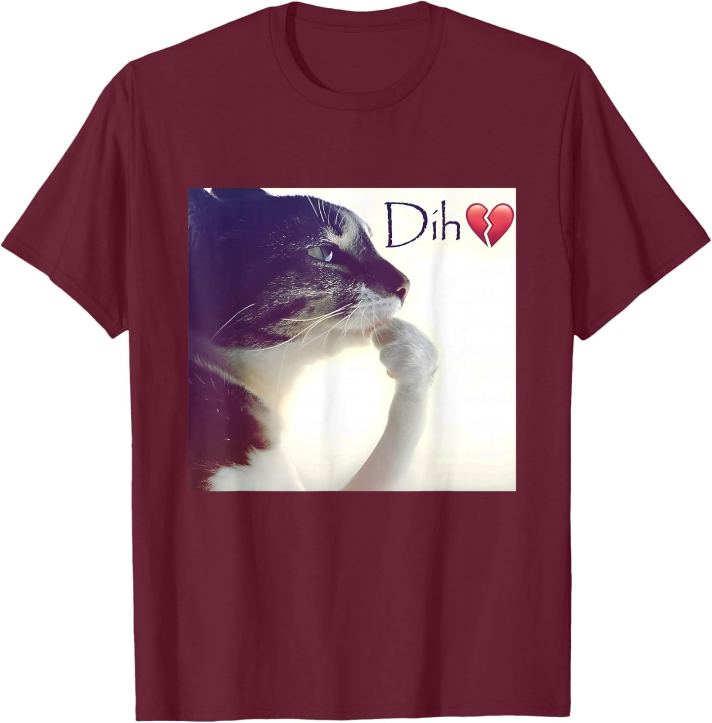 Dih Funny Thinking cat Meme Silly brainrot Kitten T-Shirt - T-Shirt | Maroon