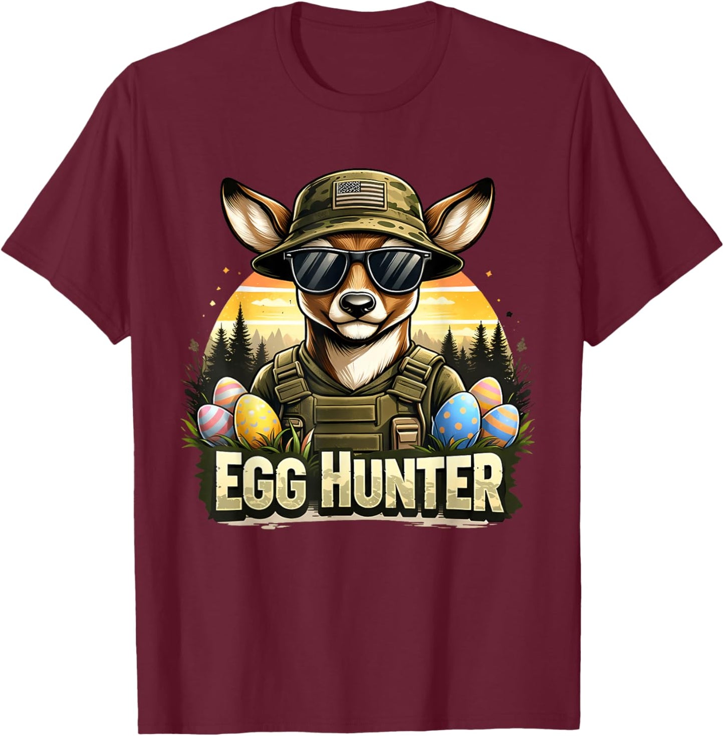 Happy Easter Day Camo Funny Hunting Boys Men Easter Egg T-Shirt - T-Shirt | Maroon