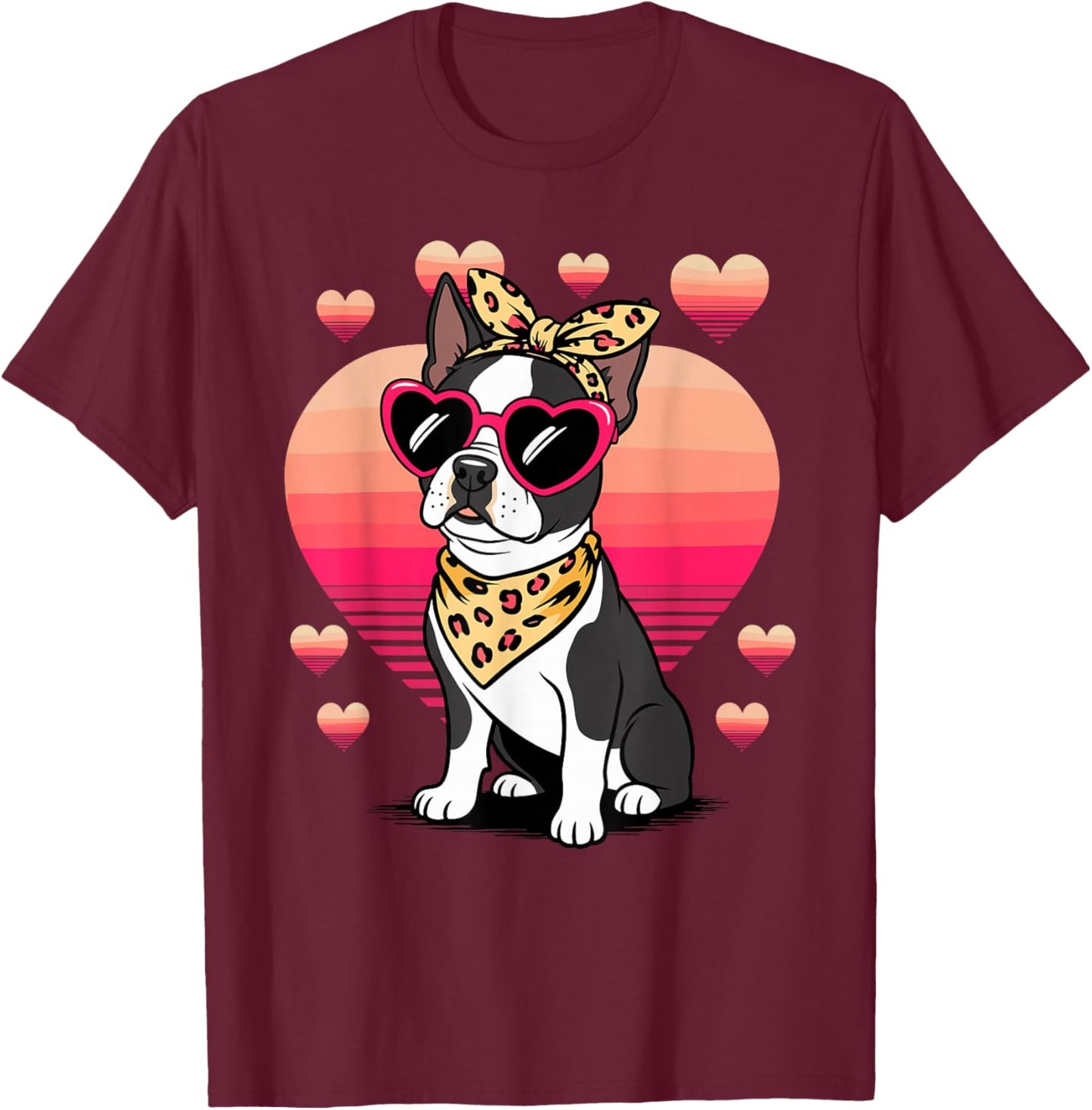 Boston Terrier Valentines Day T-Shirt - T-Shirt | Maroon
