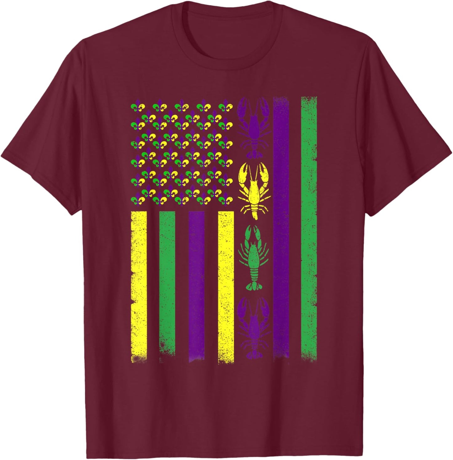 Mardi Gras Crawfish USA American Flag Men Women Kid Outfit T-Shirt - T-Shirt | Maroon
