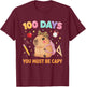 Cute 100 Days of School Capybara with Leopard Bow Teacher T-Shirt - T-Shirt | Maroon