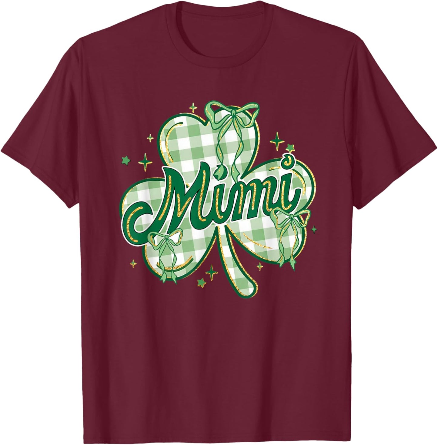 Lucky Mimi St Patricks Day Grandma Coquette Bow Shamrock T-Shirt - T-Shirt | Maroon