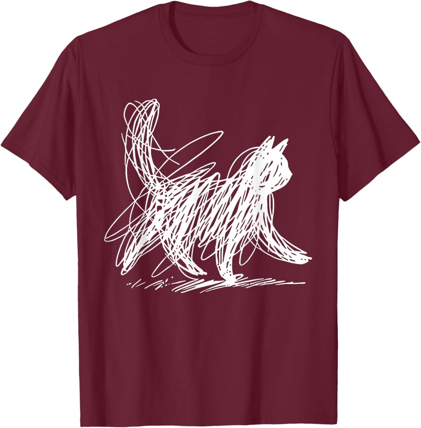 Minimalist Cat Art T-Shirt - T-Shirt | Maroon