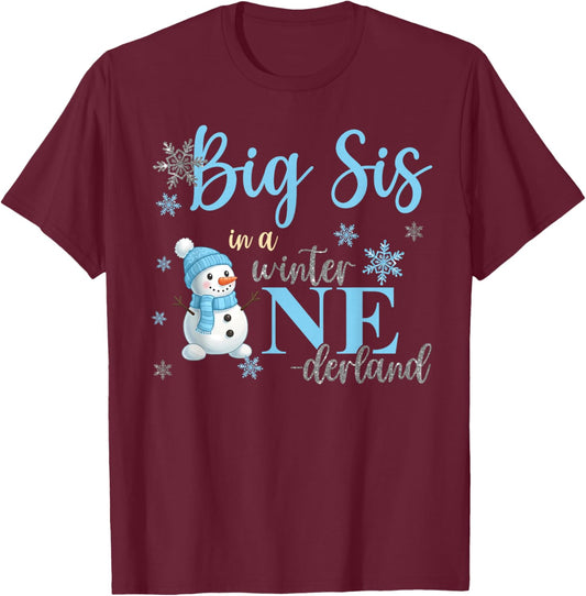 Big Sis in A Winter Onederland Bday Boy Girl Cute Snowman T-Shirt - T-Shirt | Maroon