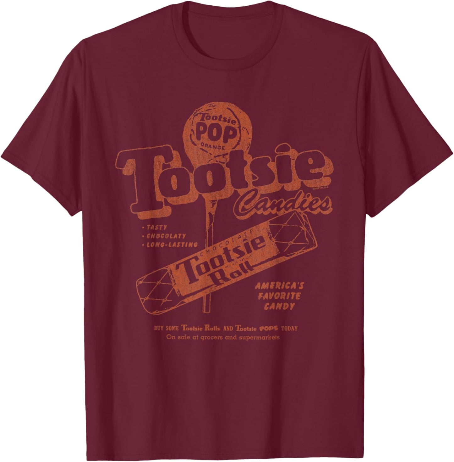 Tootsie Roll America's Favorite Candy Nostalgic Retro Candy T-Shirt - T-Shirt | Maroon