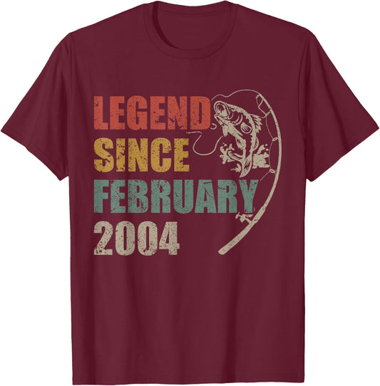 Legend Since February 2004 Fishing 22nd Birthday Fisherman T-Shirt - T-Shirt | Maroon