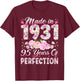 95 Year Old Made in 1931 Birthday Floral 95th Birthday Women T-Shirt - T-Shirt | Maroon