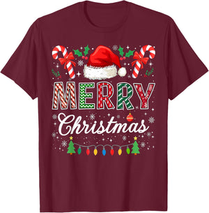 Merry Christmas Xmas Lights Matching Family Men Women Kids T-Shirt - T-Shirt | Maroon