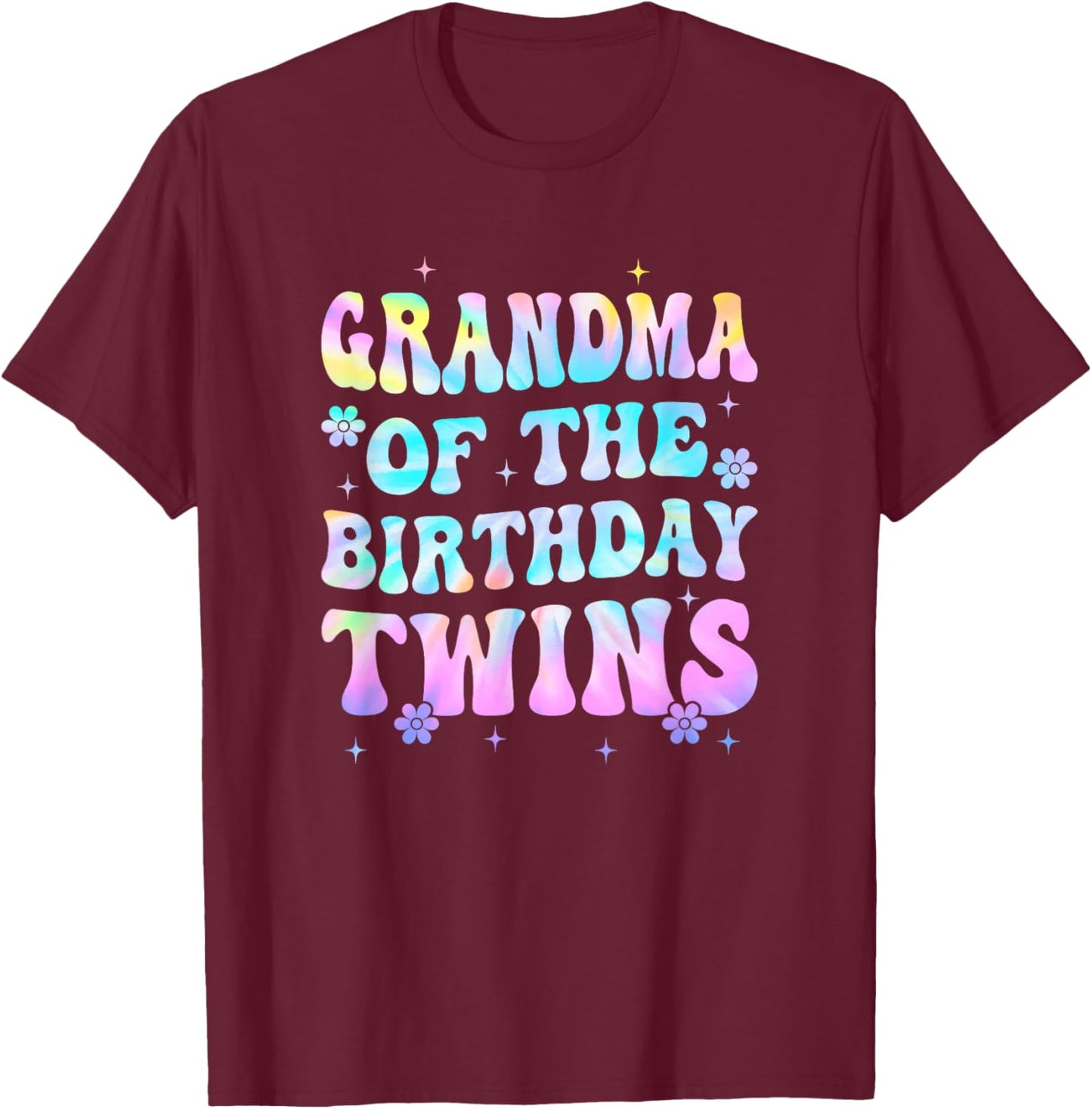 Grandma of The Birthday Twins Girls Kids Party Retro Bday T-Shirt - T-Shirt | Maroon
