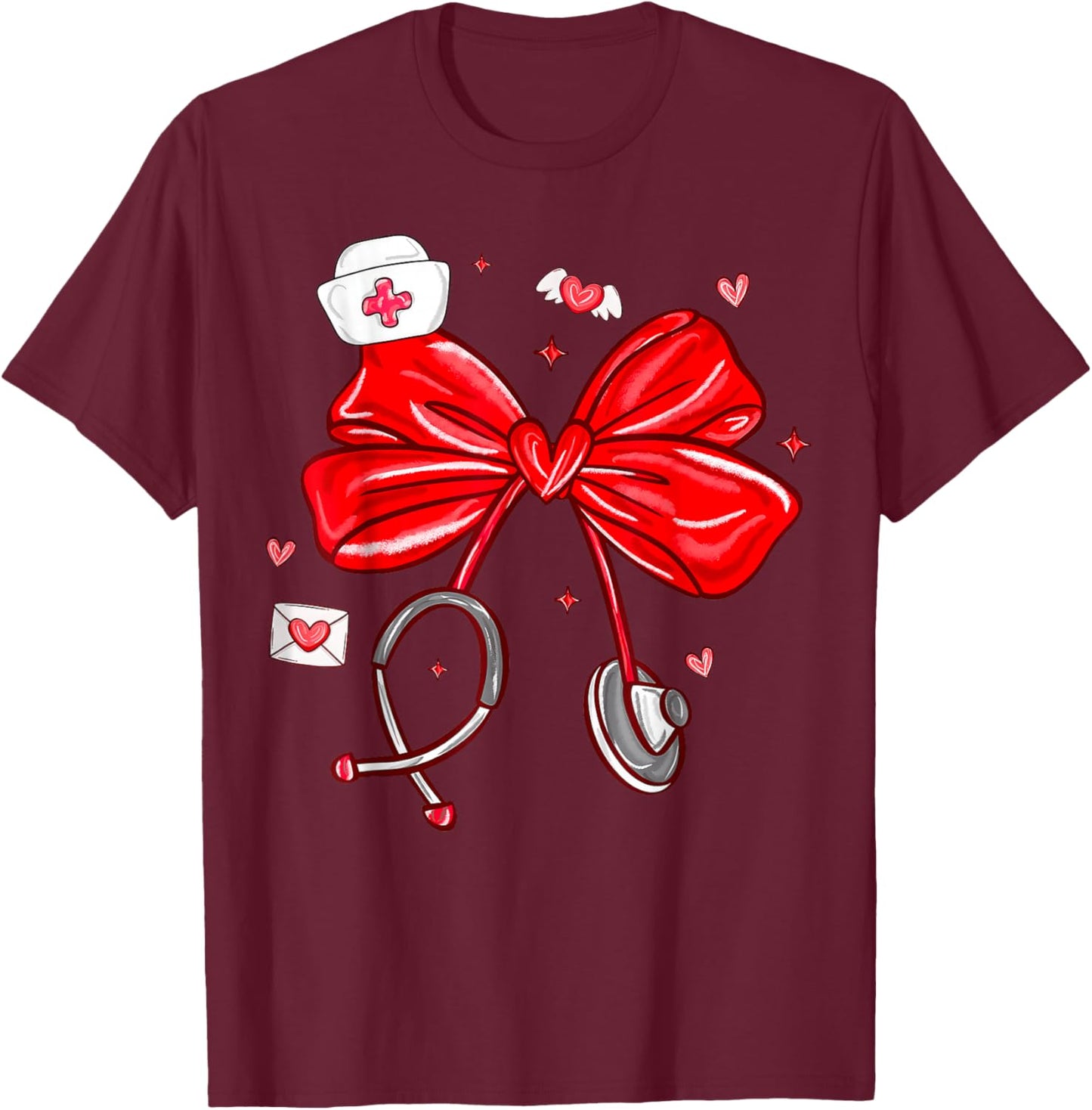 Preppy Nurse Valentine T-Shirt - T-Shirt | Maroon