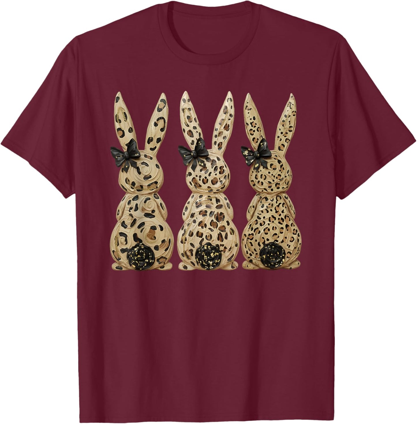 Funny Three Bunnies Leopard Rabbit Happy Easter Retro Trendy T-Shirt - T-Shirt | Maroon