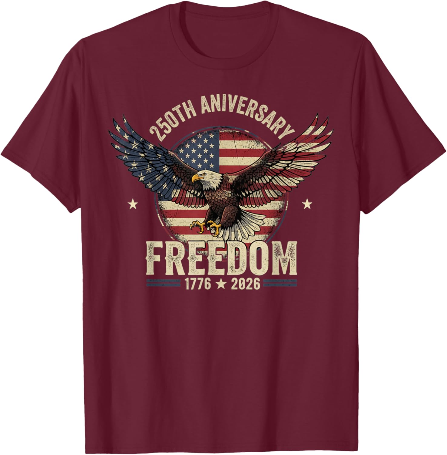 4th of July American Flag Patriotic USA 2026 T-Shirt - T-Shirt | Maroon