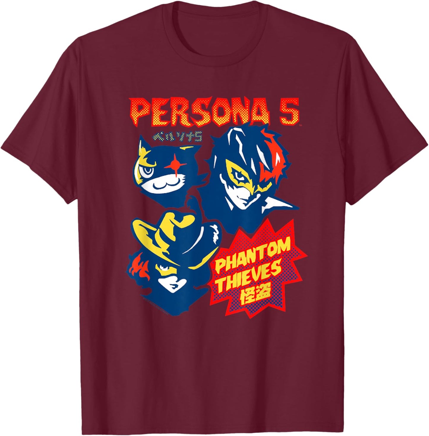 Persona 5 Comic Illustration Phantom Thieves RPG Gamer T-Shirt - T-Shirt | Maroon