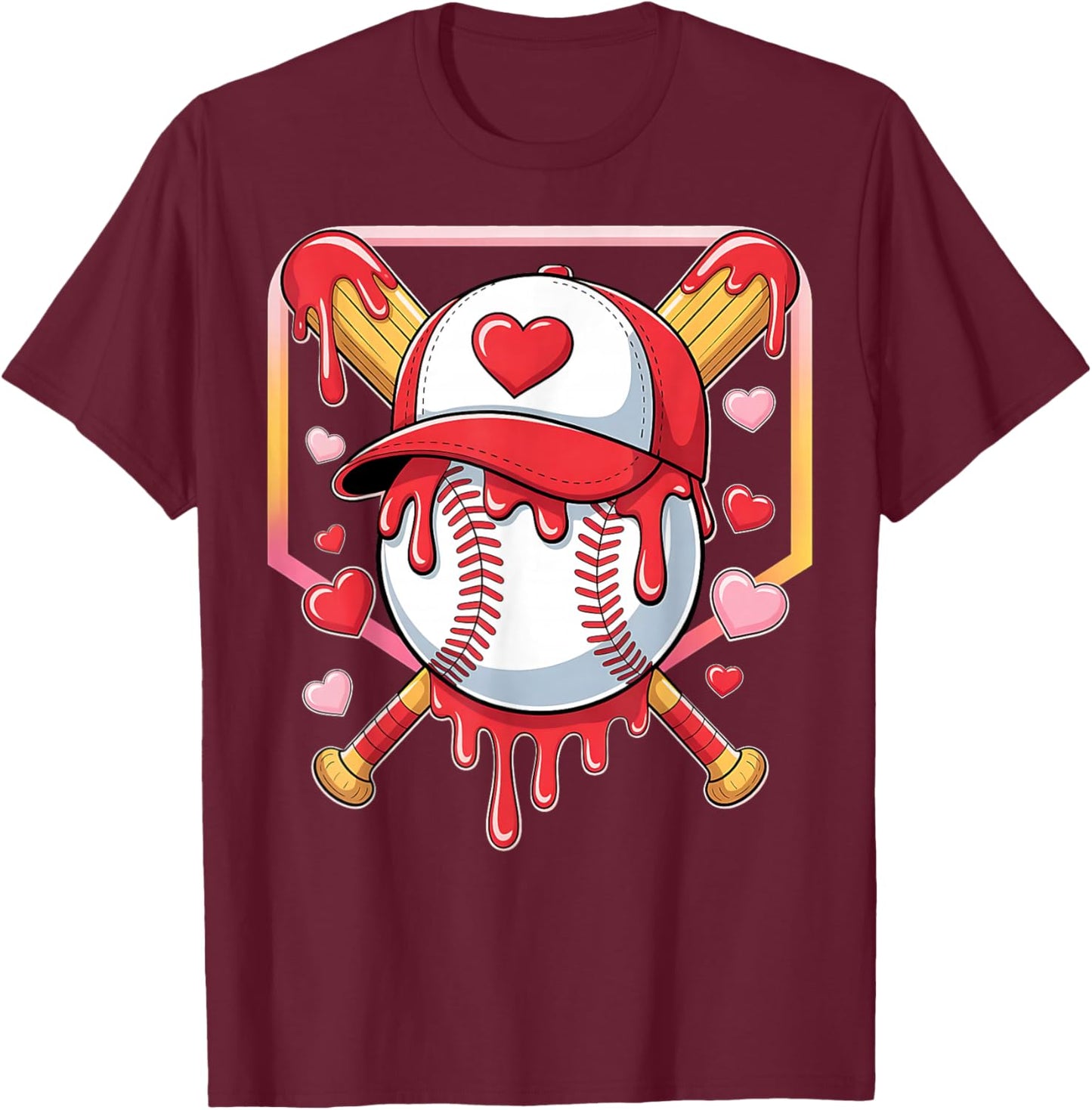 Baseball Heart Valentines Day Baseball Ice Cream Drip Boys T-Shirt - T-Shirt | Maroon