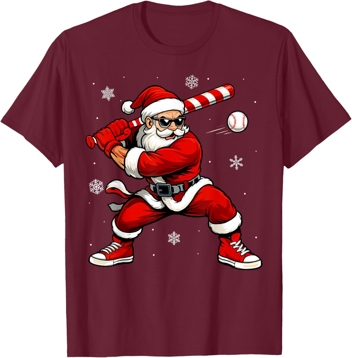 Santa Playing Baseball Xmas Funny Christmas Baseball Santa T-Shirt - T-Shirt | Maroon