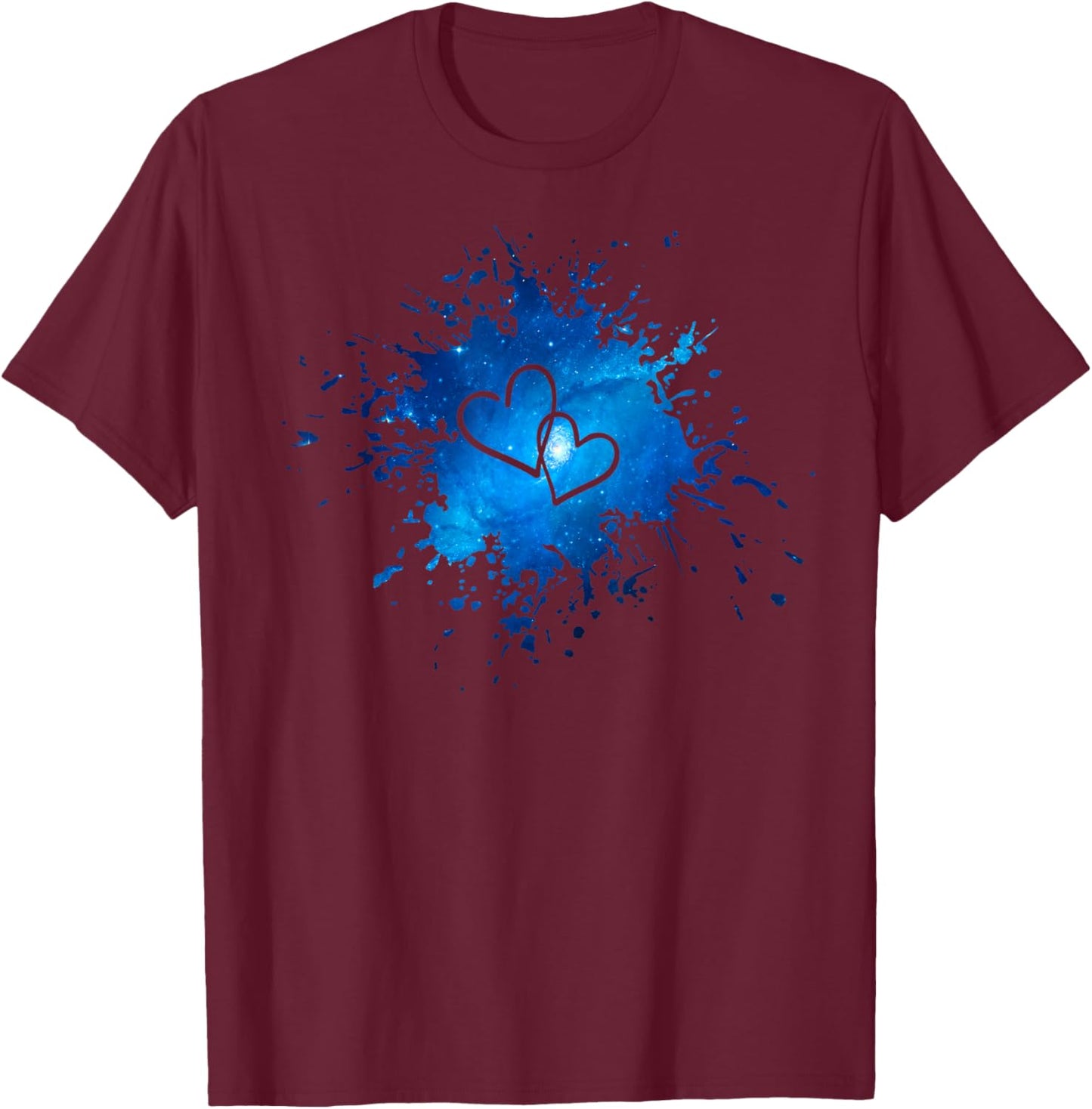 Valentine's Day Linked Hearts Blue Galaxy Splatter T-Shirt - T-Shirt | Maroon