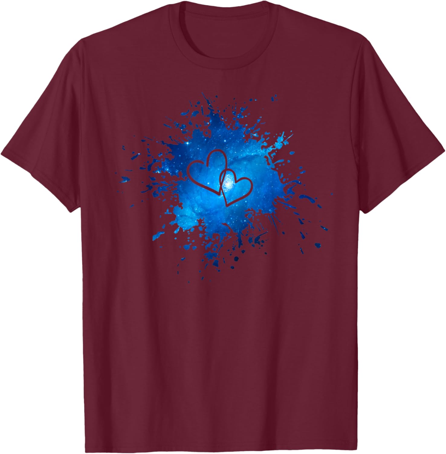 Valentine's Day Linked Hearts Blue Galaxy Splatter T-Shirt - T-Shirt | Maroon