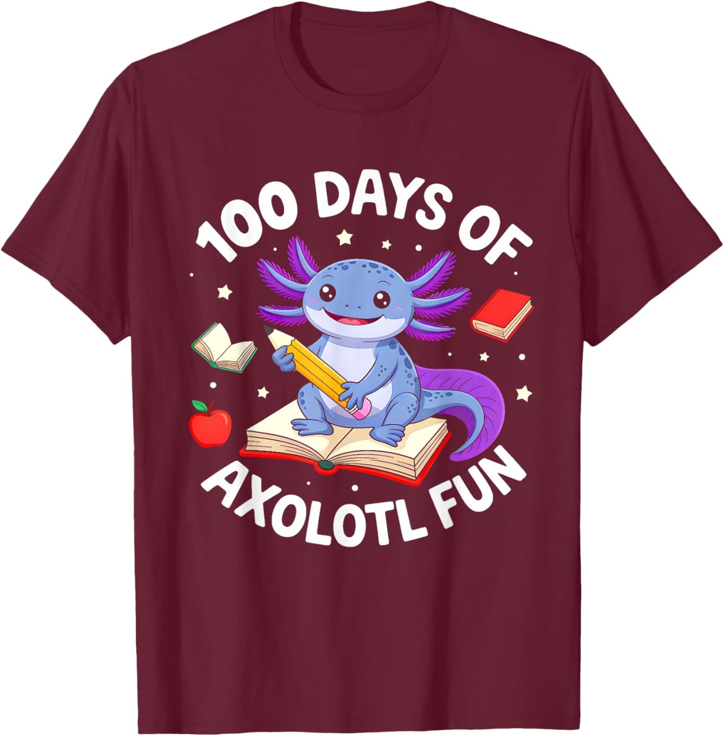 Funny 100 Days of School Axolotl Boys Girls Kids 100th Day T-Shirt - T-Shirt | Maroon