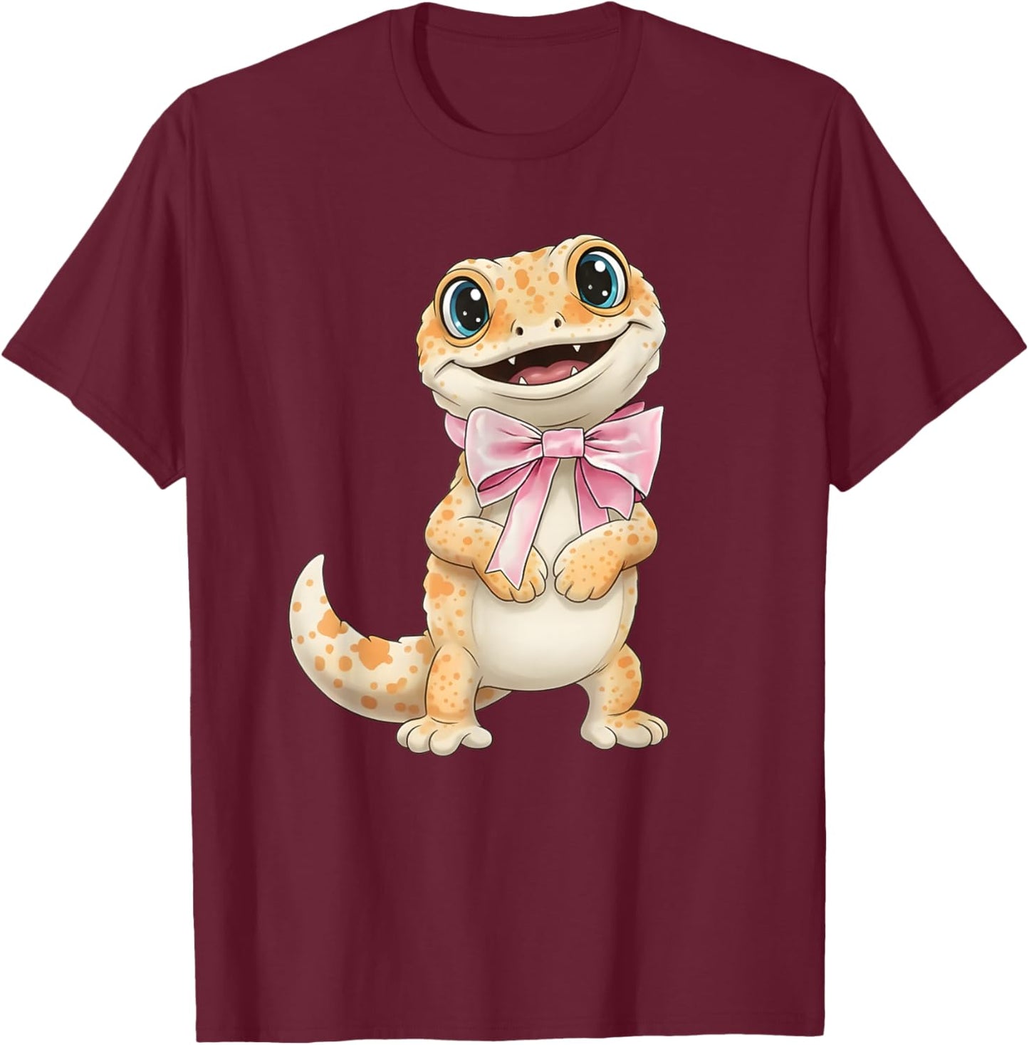 Coquette Gecko with Pink Ribbon Bow Funny Girls Valentine T-Shirt - T-Shirt | Maroon