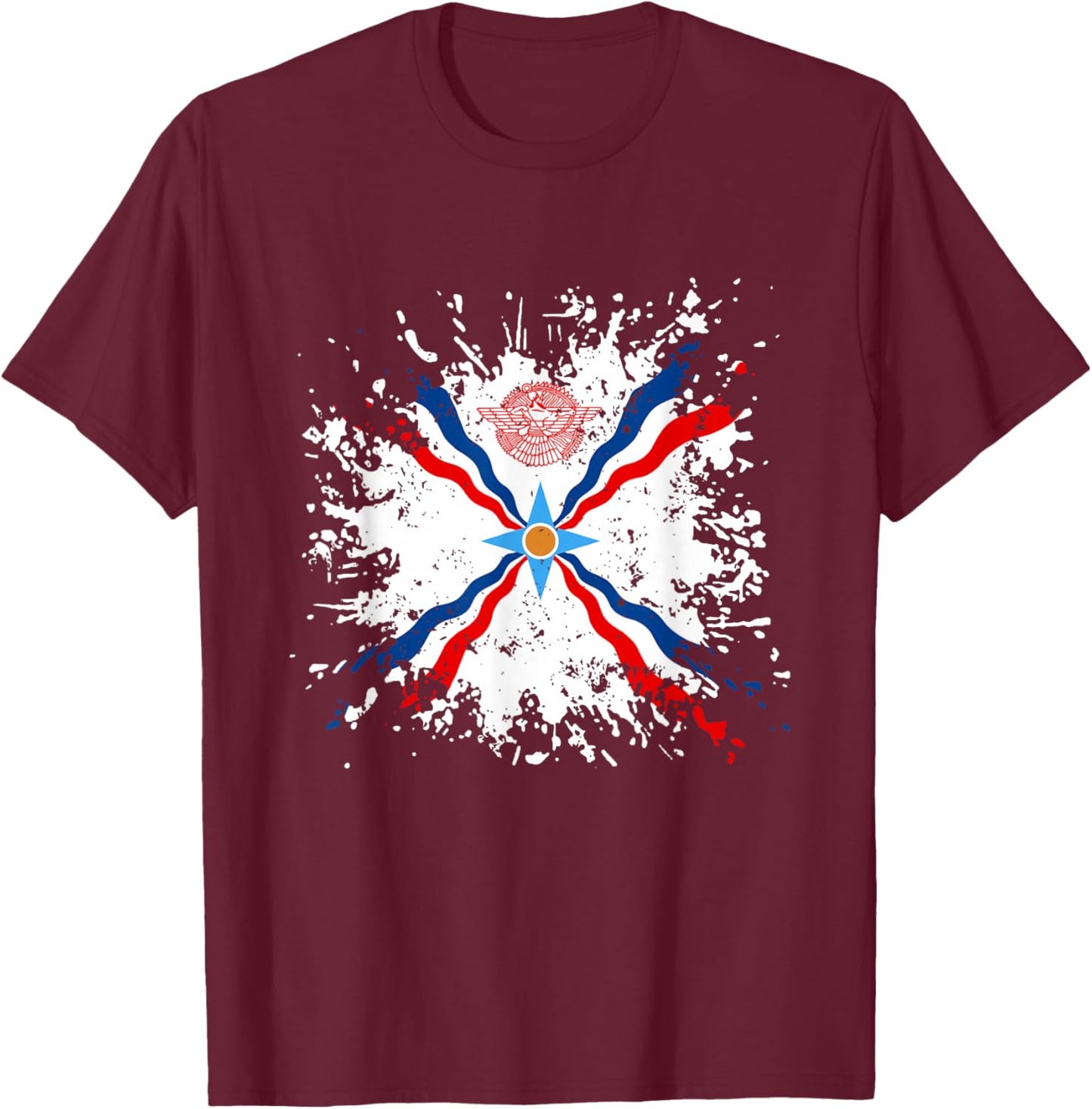Assyrian Ashur Flag,Ashur Emblem,Suryoyo Syriac,Syria,Iraq T-Shirt - T-Shirt | Maroon