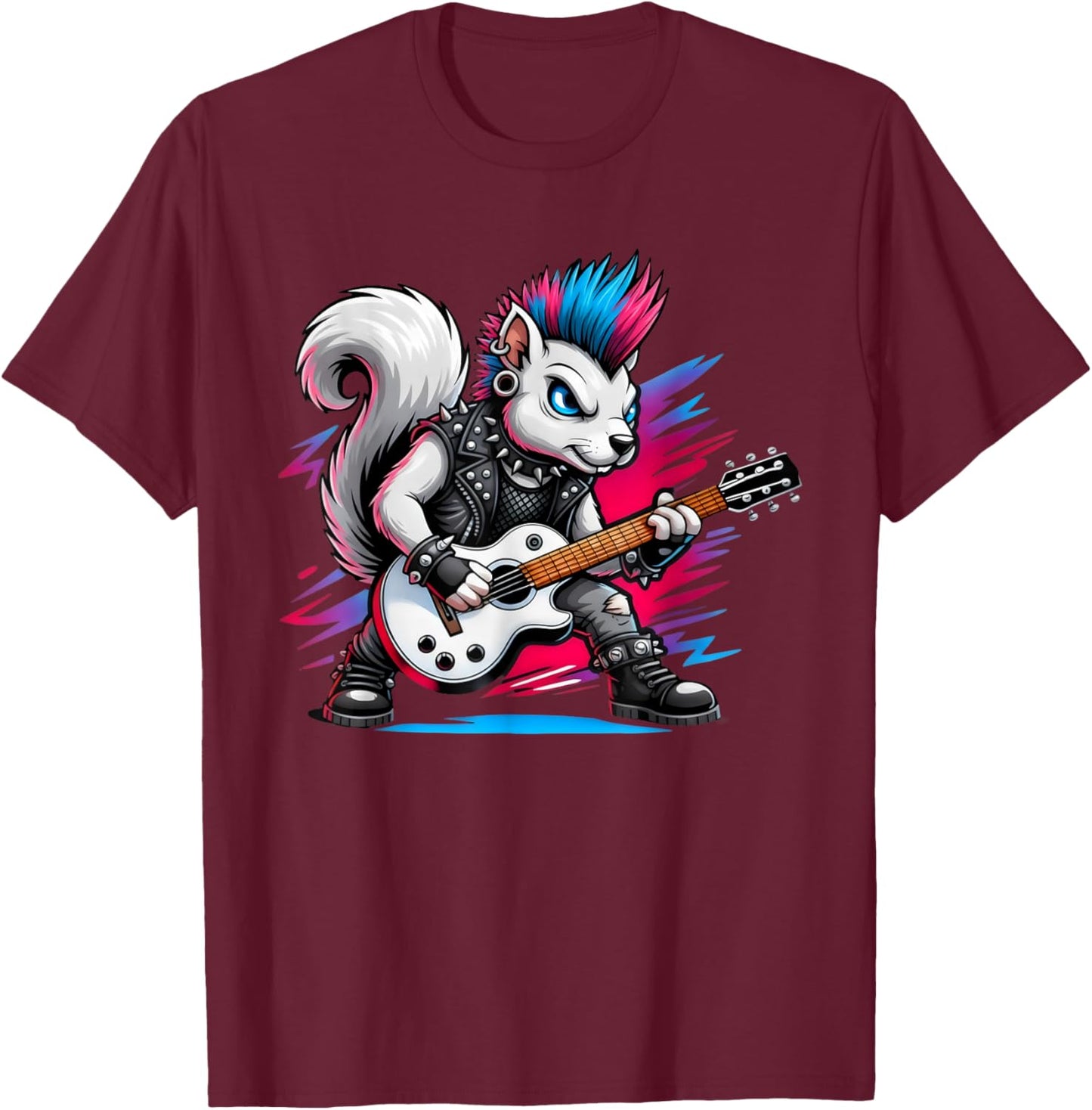 Cute Punk Squirrel, Rock'n Roll Goth, Guitar Kids Rock Star T-Shirt - T-Shirt | Maroon