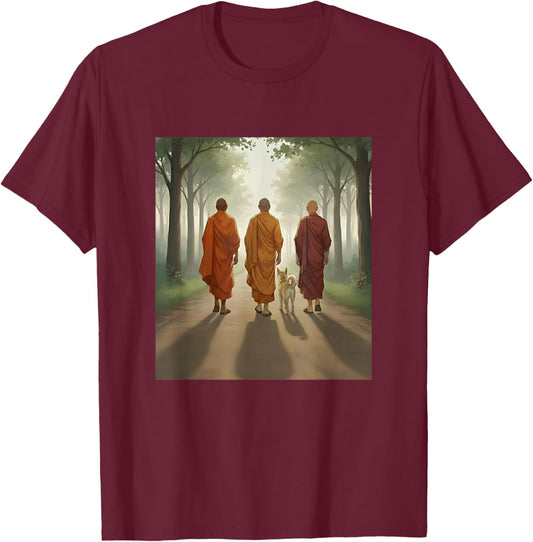 Walk for Peace Monks with Dog Buddhist Unity Compassion T-Shirt - T-Shirt | Maroon