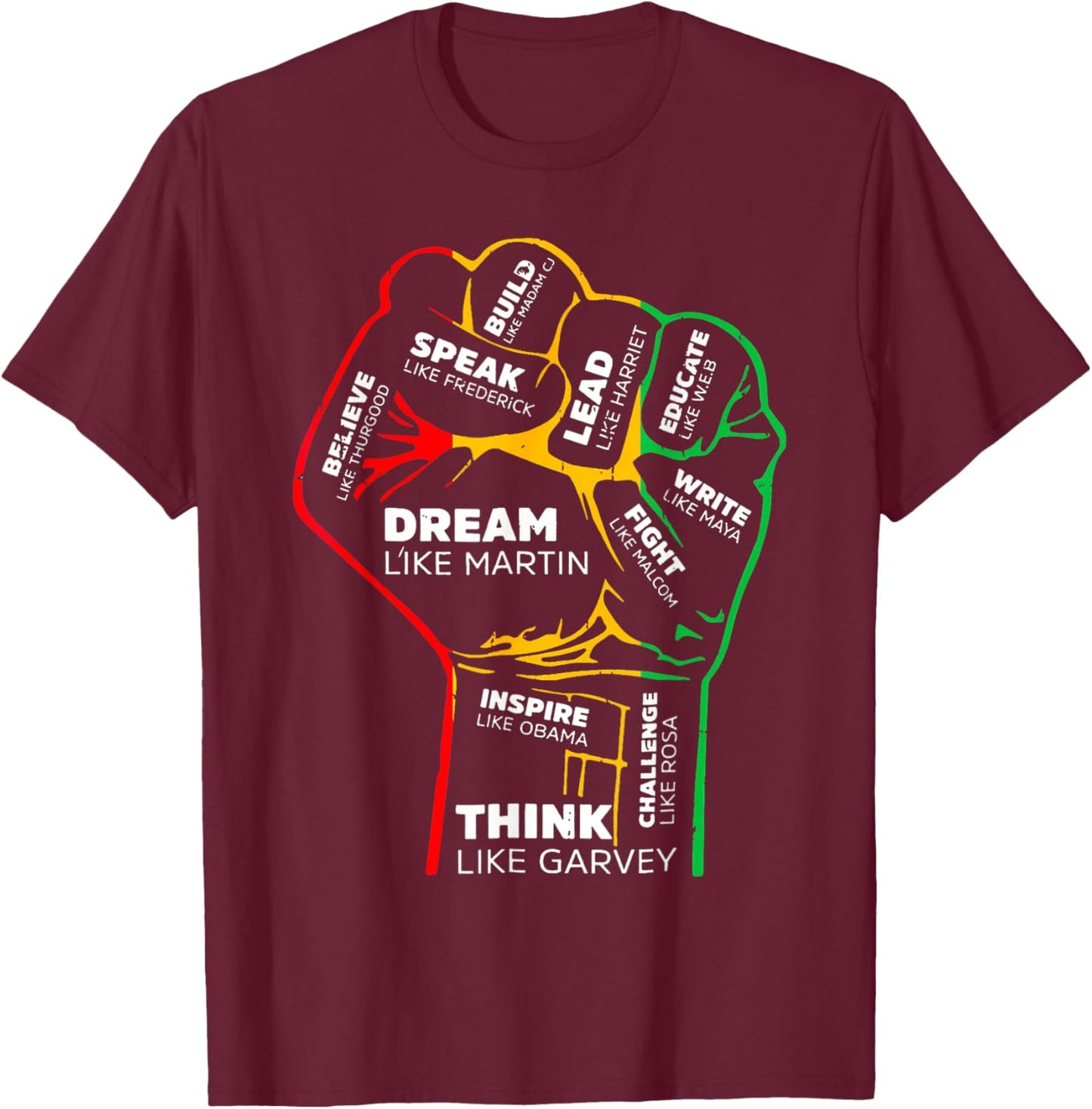 Power Fist Hand Shirt Insing Black Black History T-Shirt - T-Shirt | Maroon
