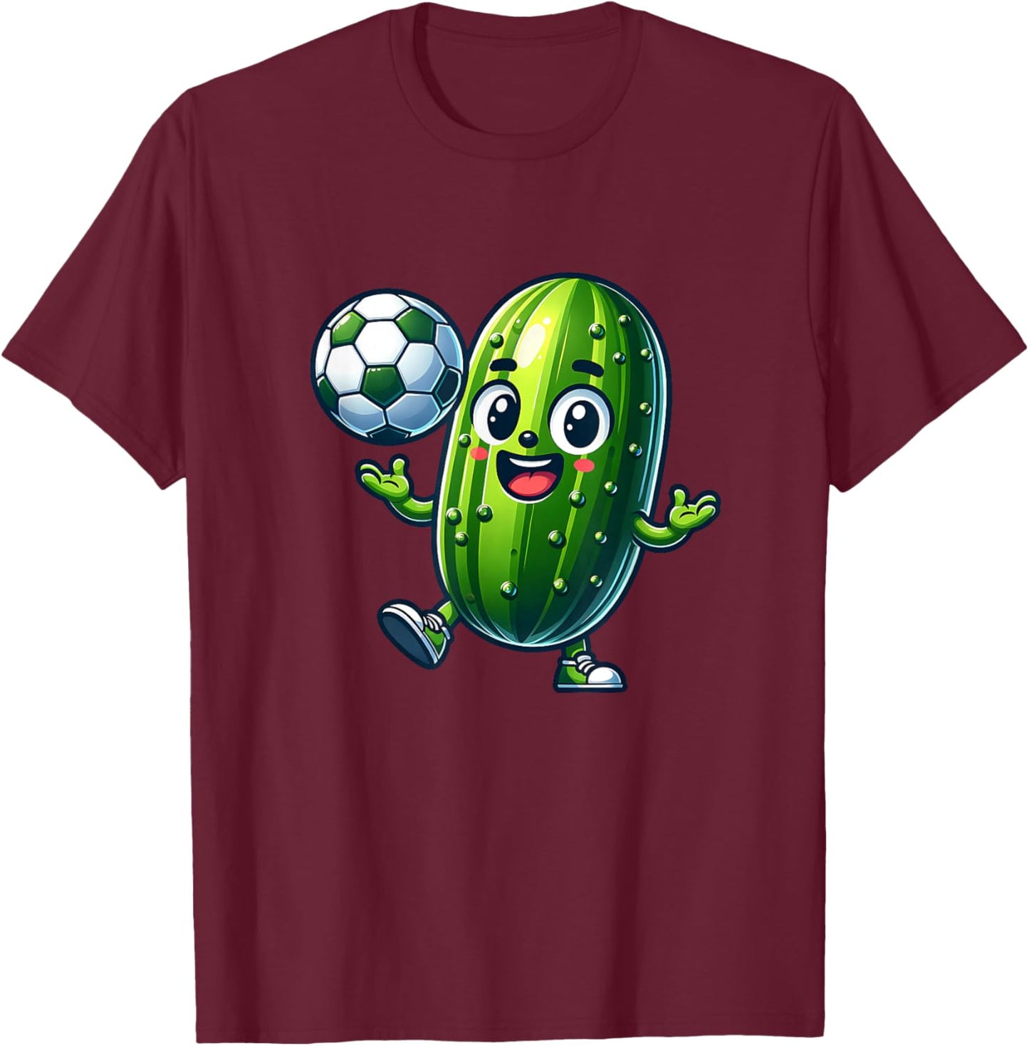 Soccer Pickle Mascot Cute Cartoon Football Humor T-Shirt - T-Shirt | Maroon