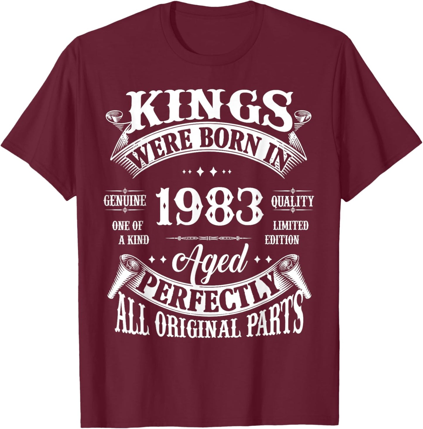 43rd Birthday Gift Vintage Kings Born in 1983 43 Years Old T-Shirt - T-Shirt | Maroon