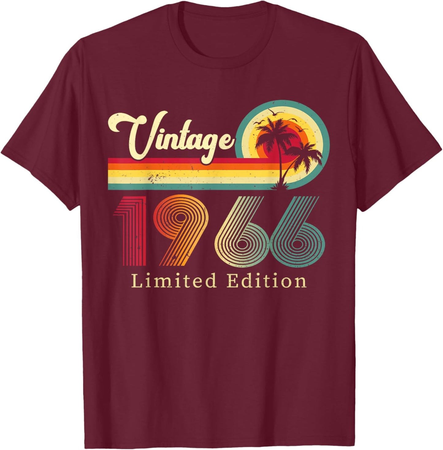 Vintage 1966 Classic 60th Birthday Retro Turnin 60 Years Old T-Shirt - T-Shirt | Maroon