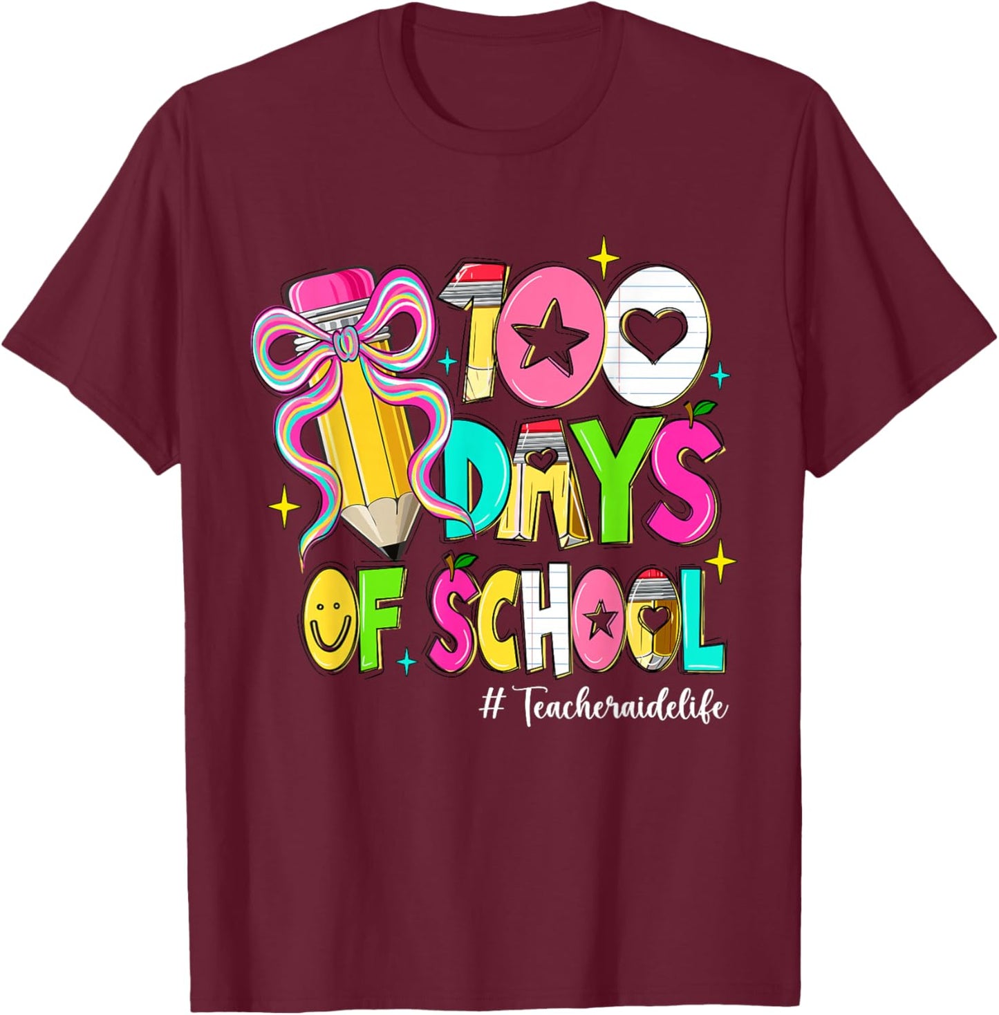 Bow Pencil Cute T-Shirt - T-Shirt | Maroon