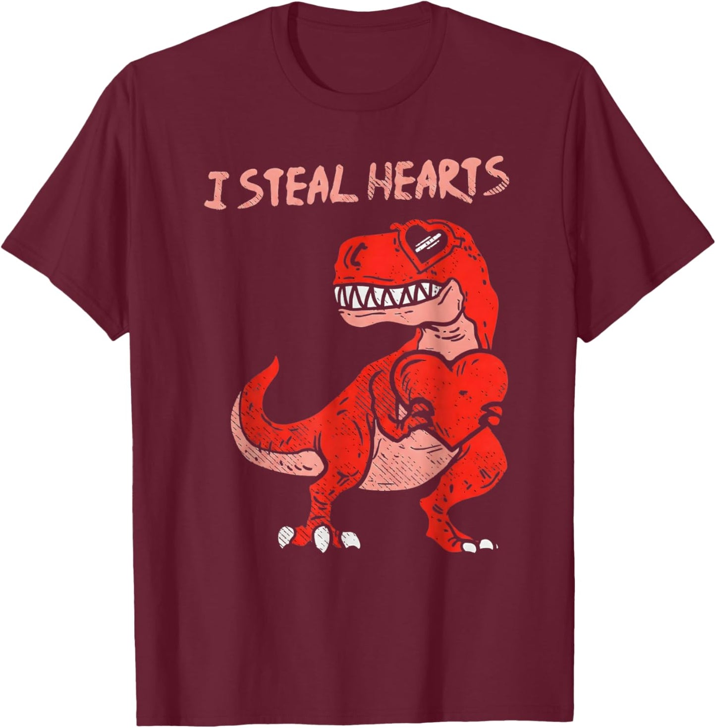 I Steal Hearts Dinosaur Trex Dino Love Valentines T-Shirt - T-Shirt | Maroon