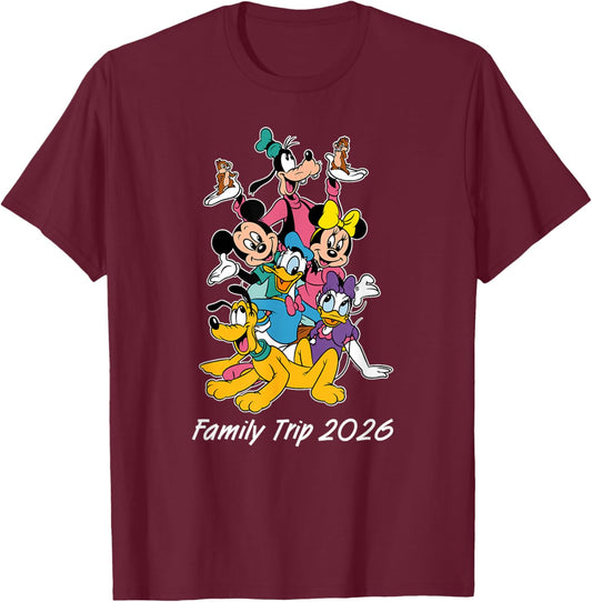 Disney Mickey & Friends Family Trip 2026 Matching Vacation T-Shirt - T-Shirt | Maroon