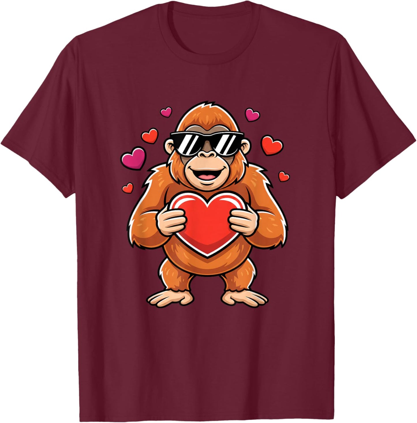 Cool Gorilla Holding Heart Valentine Ape Kids Boys Cute Love T-Shirt - T-Shirt | Maroon