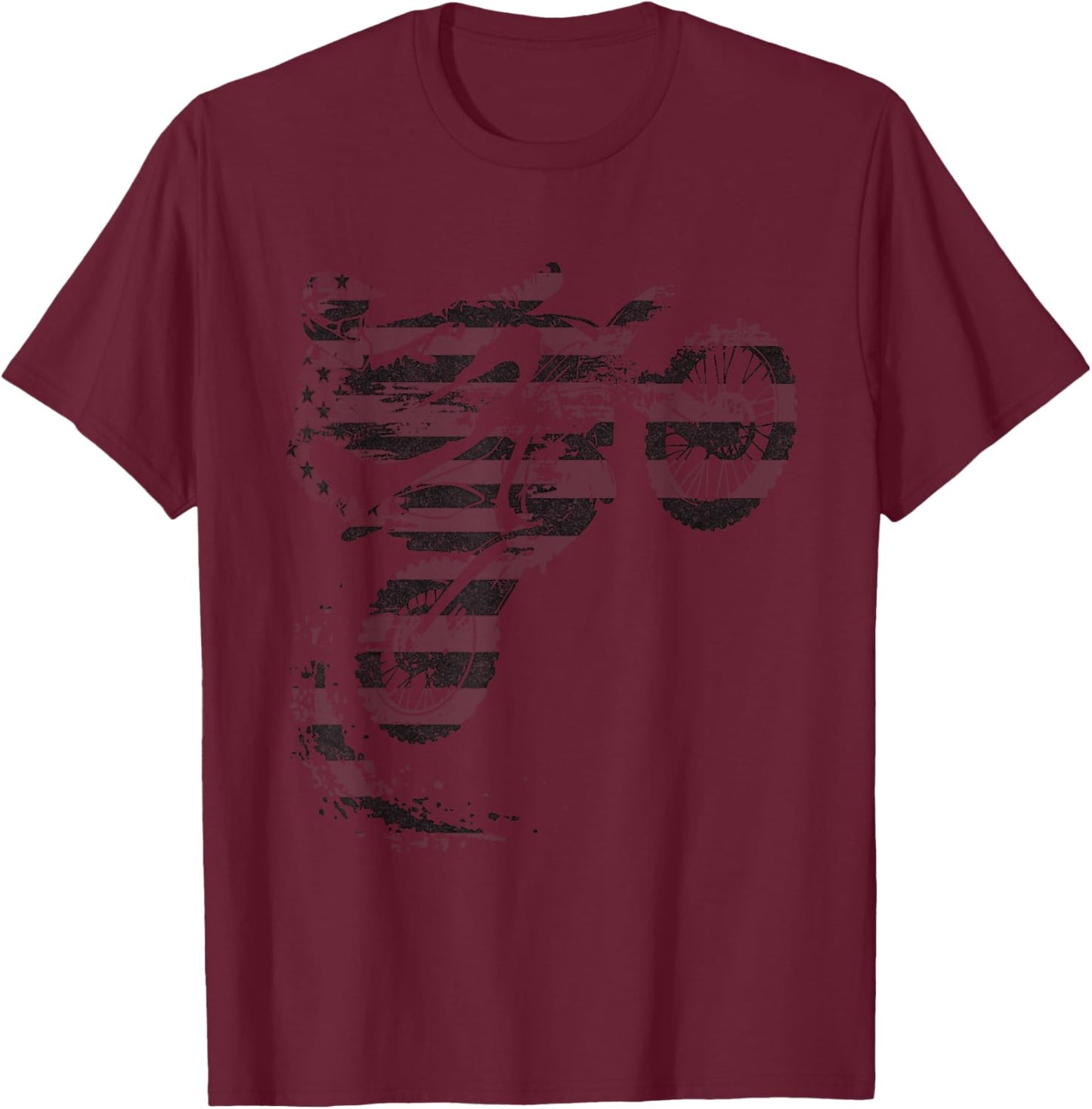 Dirt Bike American Flag Backflip Motocross Enduro T-Shirt - T-Shirt | Maroon