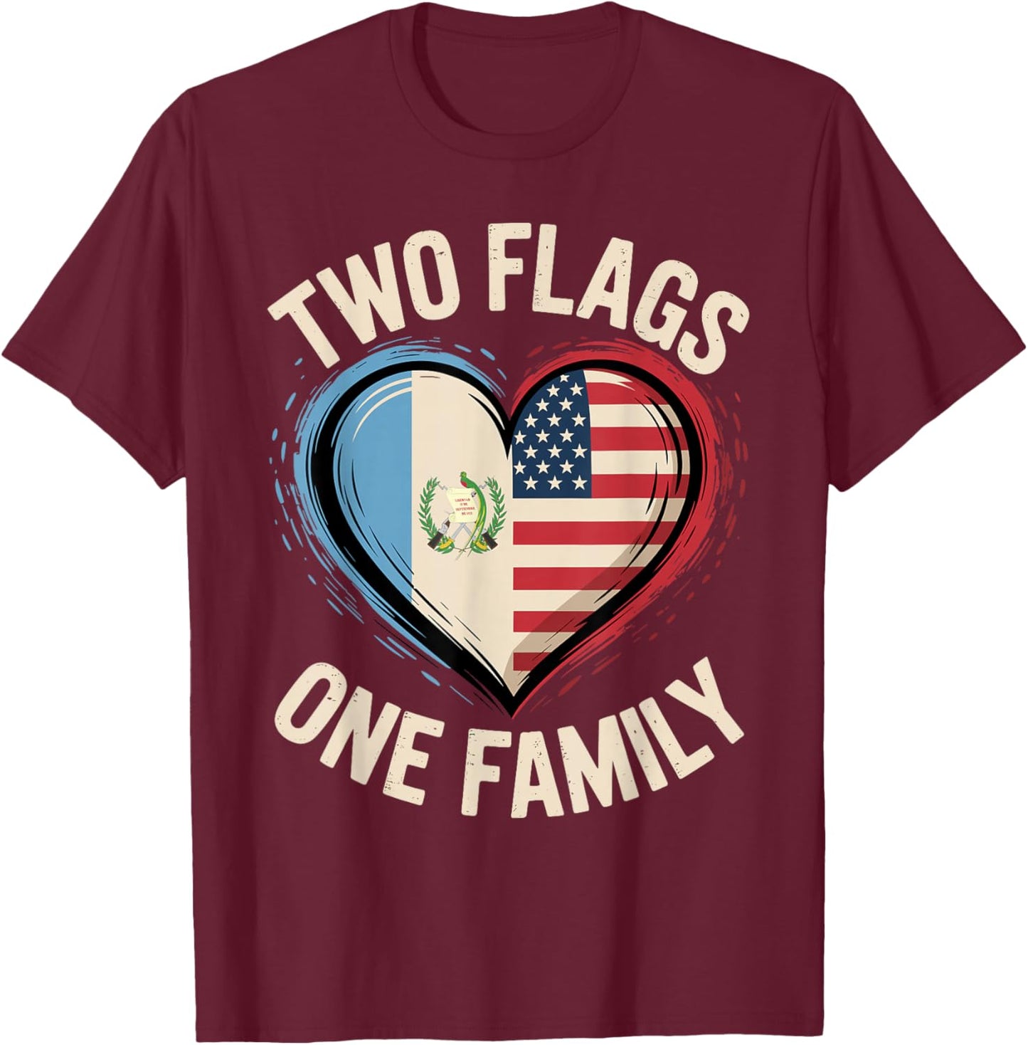 Two Flags One Family American Guatemalan USA America T-Shirt - T-Shirt | Maroon