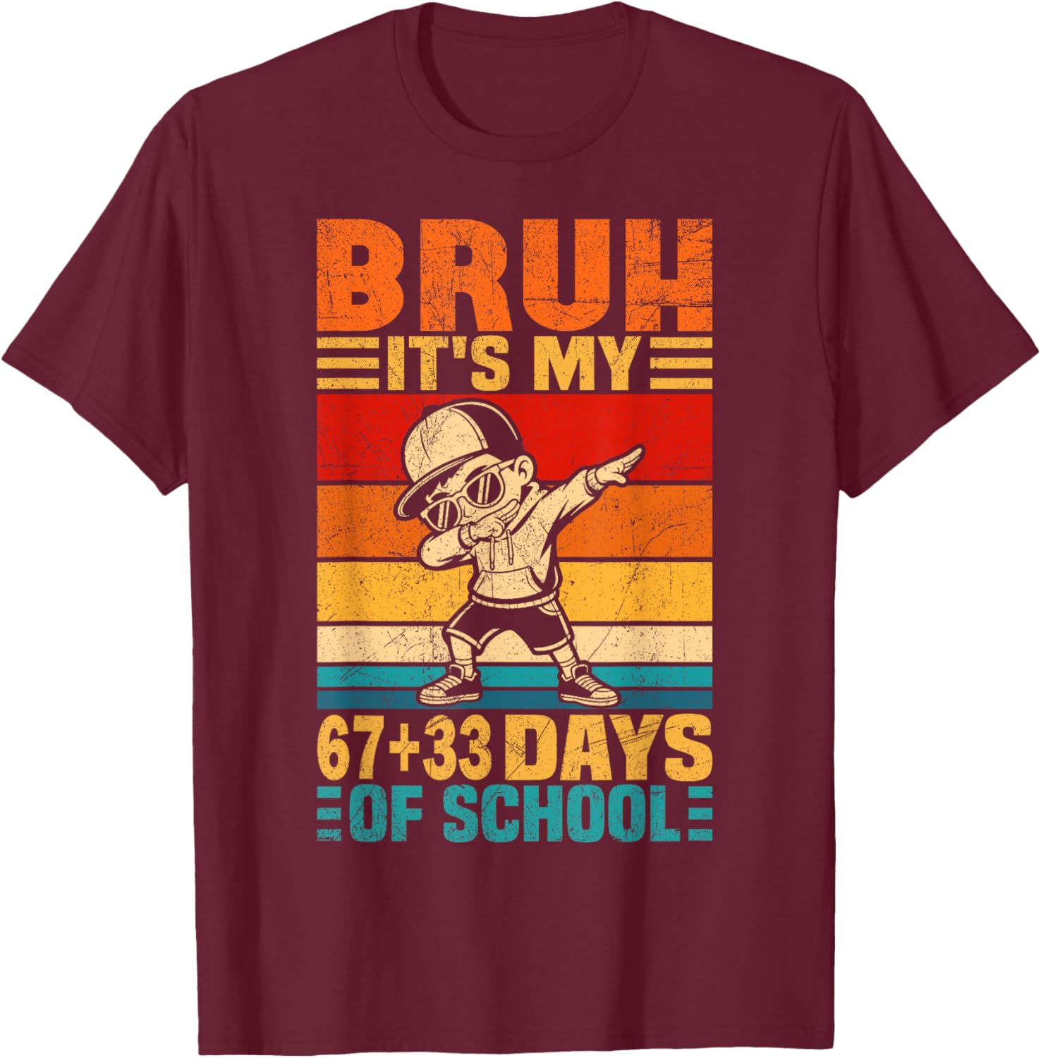 100 Days of School Boys Kids Bruh 67 33 100th Day of School T-Shirt - T-Shirt | Maroon