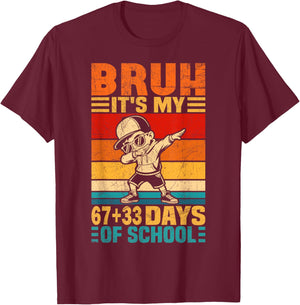 100 Days of School Boys Kids Bruh 67 33 100th Day of School T-Shirt - T-Shirt | Maroon