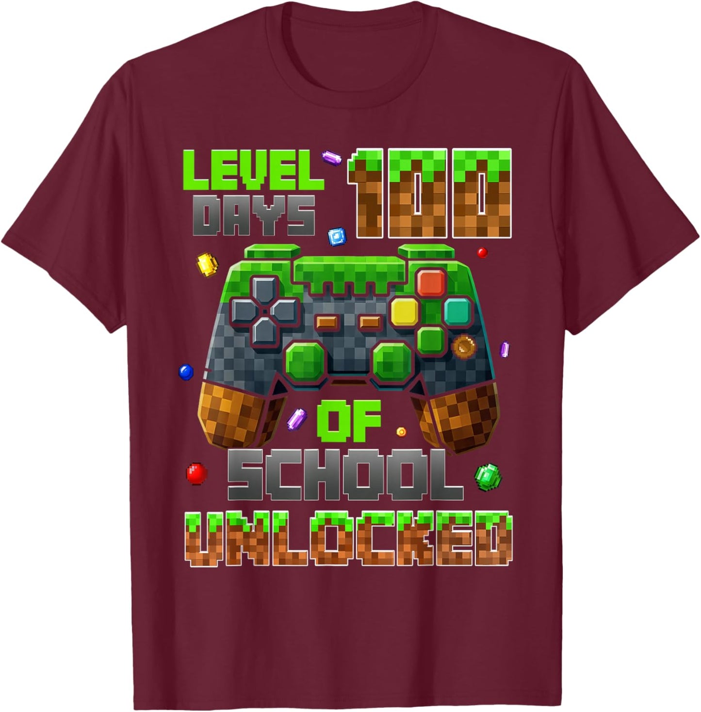 Level 100th Day of School Unlocked Gaming Video Games Boys T-Shirt - T-Shirt | Maroon