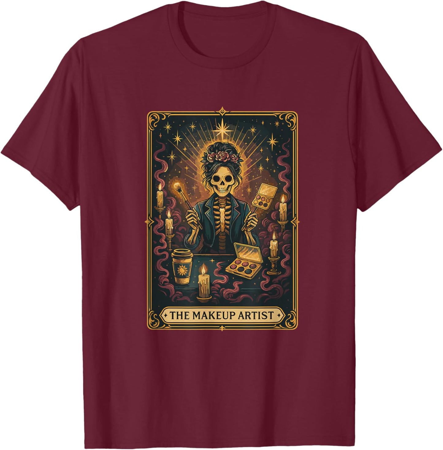 Halloween Skull Tarot Card The Makeup Artist T-Shirt - T-Shirt | Maroon