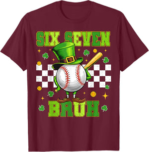 67 Bruh St Patricks Day Six Seven Meme Baseball Boys Kids T-Shirt - T-Shirt | Maroon