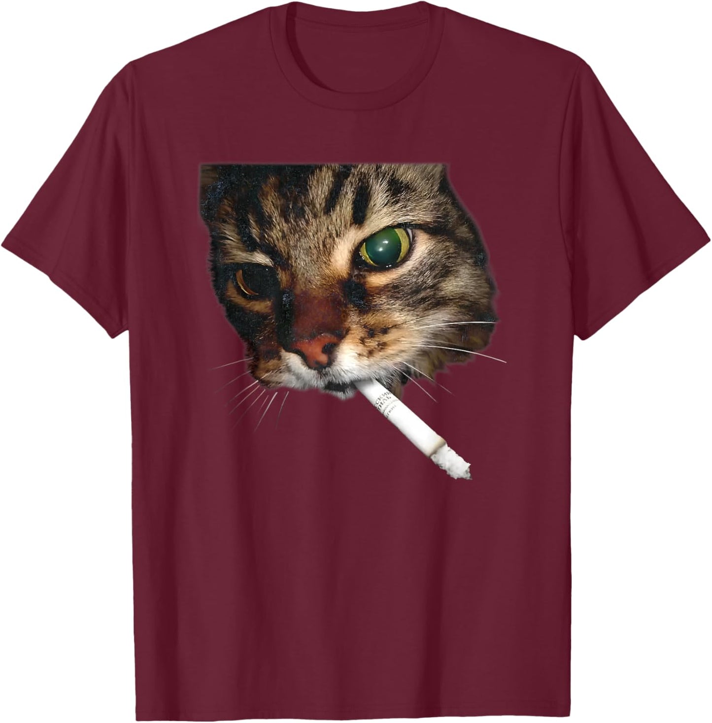 Funny Cat Smoking Vintage Grunge Meme Women Men Cat Lover T-Shirt - T-Shirt | Maroon