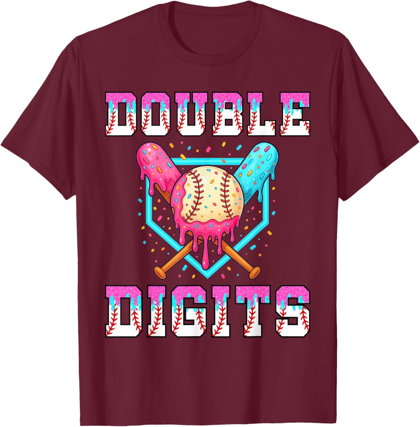 10th Birthday Shirt Boys Baseball Drip Theme Double Digits T-Shirt - T-Shirt | Maroon