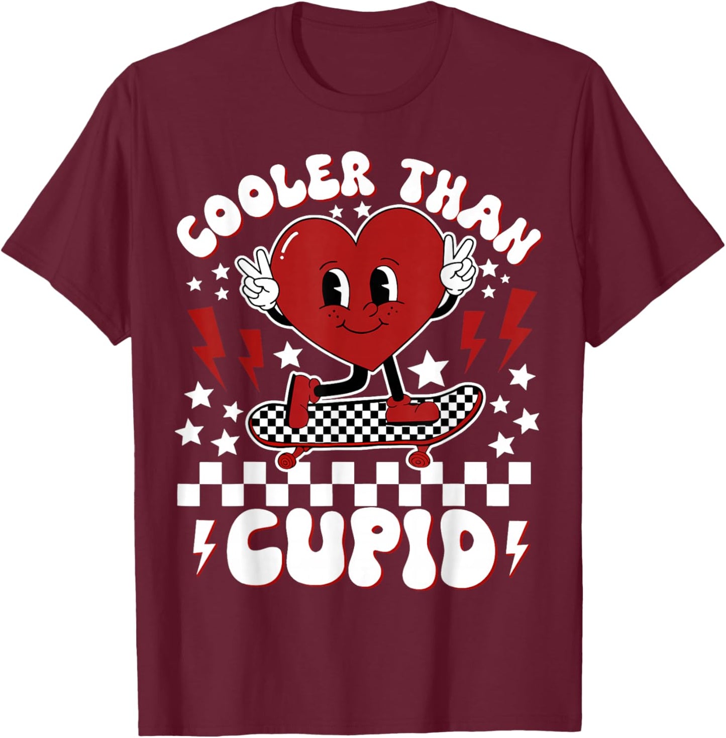 Cooler Than Cupid Heart Boy Checkered Toddler Kids T-Shirt - T-Shirt | Maroon