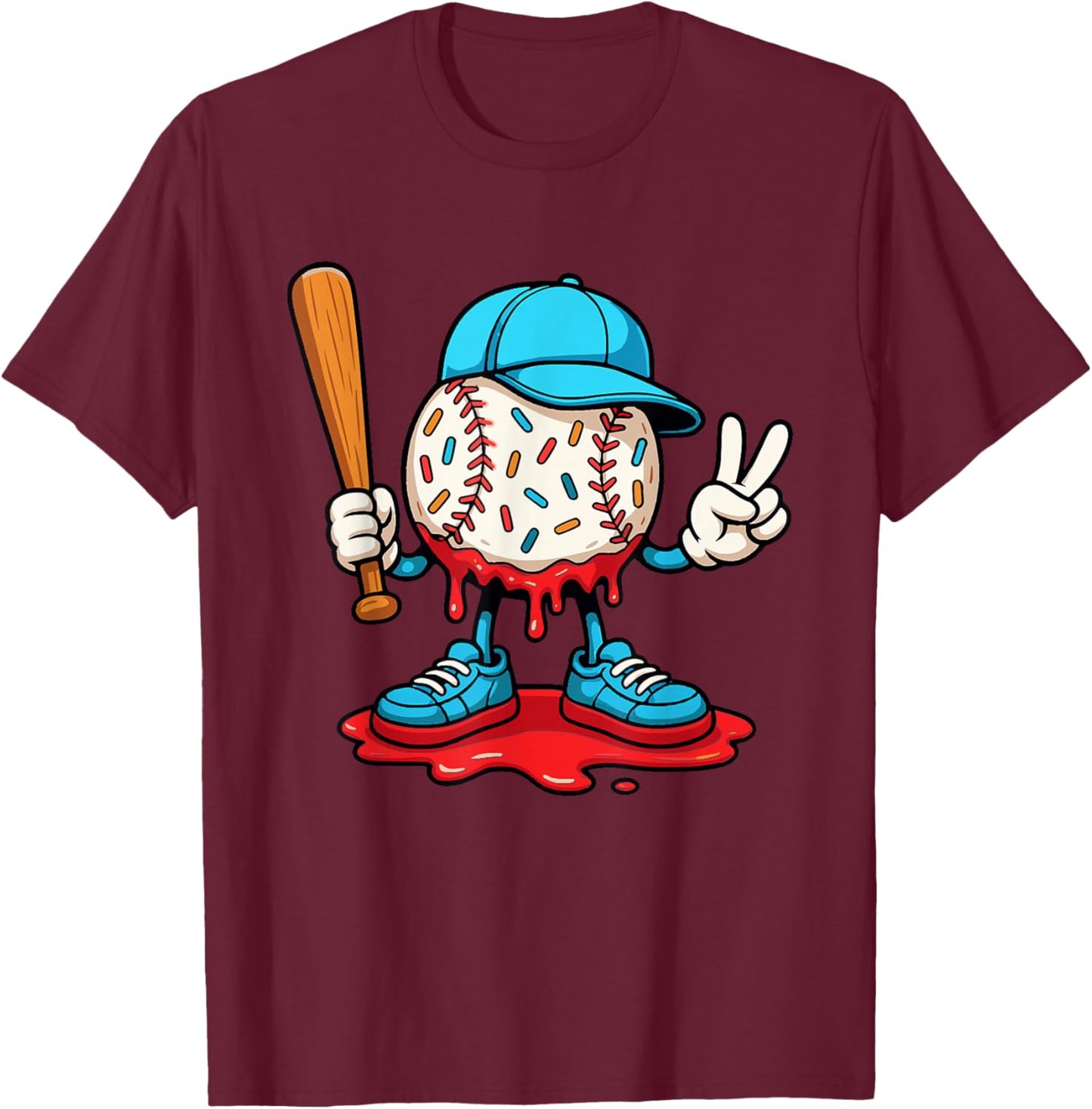 Baseball Drip for Boys Ice Cream Drip Baseball Sport Lover T-Shirt - T-Shirt | Maroon